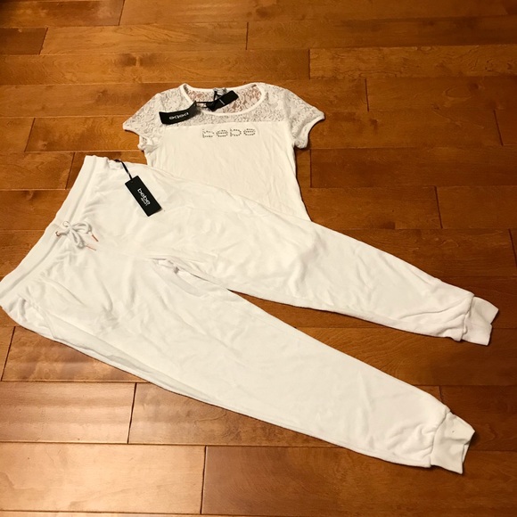 Bebe rhinestone logo T-shirt & zuma pant L - Picture 1 of 8